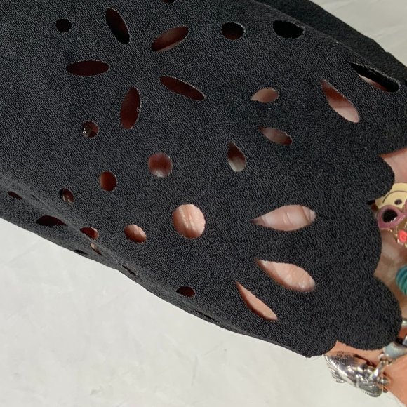 Everly Black Dinner Holiday Dress Laser Cut Eyelette Cutouts 3/4 Sleeve‎ Size M - Picture 6 of 13